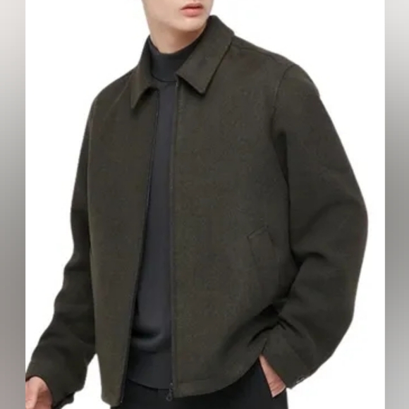 UNIQLO Single Collar Short Blouson Jacket Dark Forest Green Medium - Picture 1 of 9